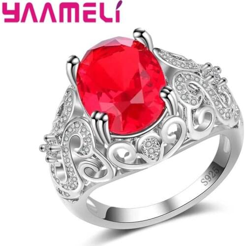 Lowest Price High Quality 925 Sterling Silver Bright Color Red Crystal Store Cubic Zirconia Finger Rings For Women Gift