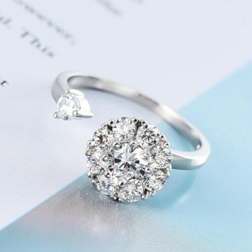 Stress Relieving Women Zirconia Ring Good Luck Rhinestone Rotatable Ring Open Adjustable For Valentines Day Gift Wedding Ring