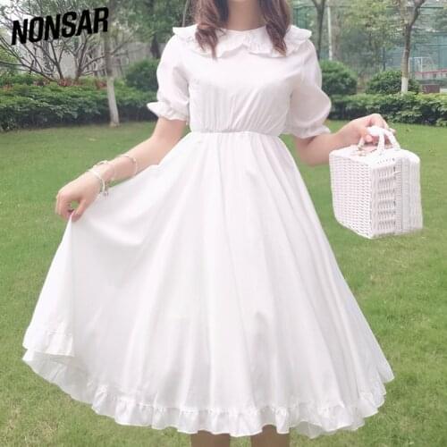 Lolita Womens Dress Pure White Angle With Cute Girl Loose Solid Color Beautiful Dress At Wedding Party