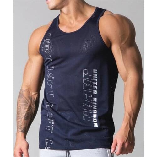 2021 Summer Gym Workout Male Vest Top Sleeveless Round Neck Quick-Drying Sports Tank Top Mesh Breathable Fitness Mens Vest