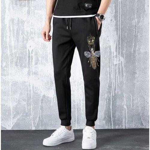 Mens Joggers Casual Pants Fitness Men Sportswear Tracksuit Rhinestones Sweatpants Trousers Black Track Pants