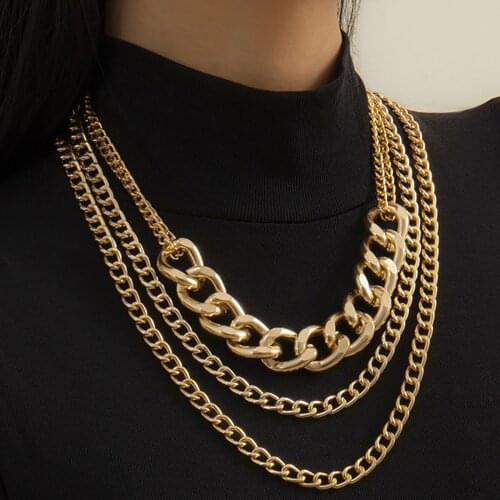 3Pcs/Set Steampunk Cuban Thick Necklace Womens Retro Multilayer Charm Aluminum Chain Chunky Necklaces Girl Party Jewelry Gift