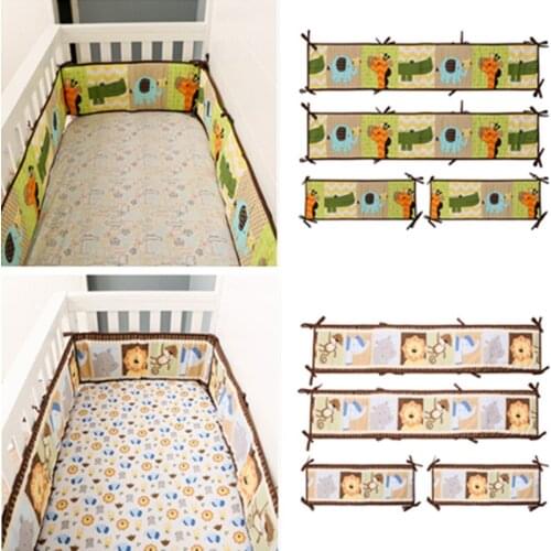 4Pcs Baby Bed Bumpers Cotton Cartoon Animal Newborns Crib Cushion Cot Washable Infant Bed Rail Protector Pillows Kids Room Decor