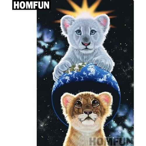 HOMFUN 5D Diamond "lion brother" Diamond Embroidery Full Round/ Square Diy Diamond Painting Cross Stitch Home Decor A01016