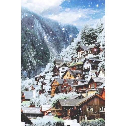 Diamond Painting Snow Mountain Wooden House Landscape Round Full Drill Nouveaute DIY Mosaic Embroidery 5D Cross Stitch Scenic