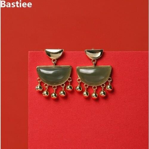Bastiee Chinese Vintage Jade Tassels Earrings For Women Antique 925 Sterling Silver Jewelry Traditional Qin Dynasty Yuanbao