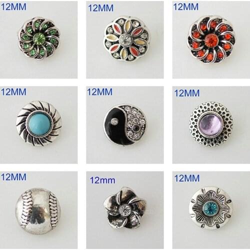 Flower 12mm Rhinestone Charms Metal snap button DIY jewelry KS2004