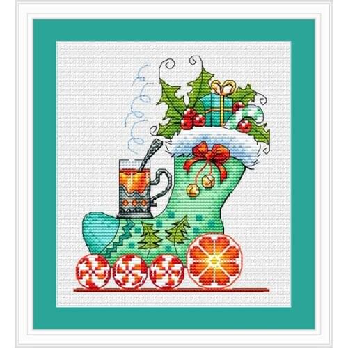 Fishxx Cross Stitch Kit A3290 Blessing Christmas Stocking Precision Printing Festive Holiday Painting Decoration