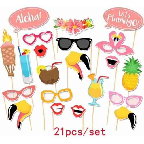 Hawaii Flamingo Photobooth Hawaiian Tropical Summer Hen Photo Booth Props Birthday Wedding Event Party Supplies