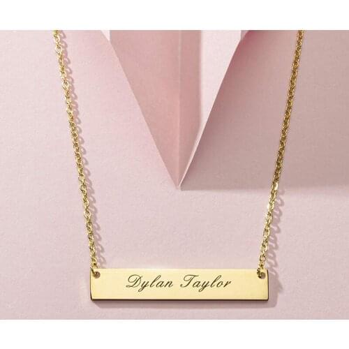 HIYONG Personalized Bar Necklace Stainless Steel Custom Name Necklace Engrave Customized Nameplate Necklaces Gold Plated Jewelry
