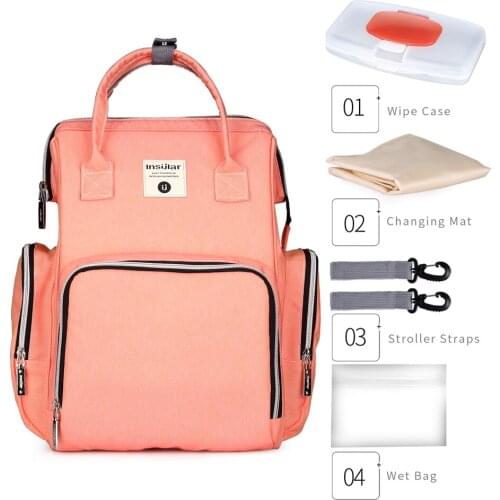 Insular Baby Diaper Changing Backpack Mother Travel Bag Baby Nappies Handbag Thermal Bag For Baby Strollers Changing Backpack