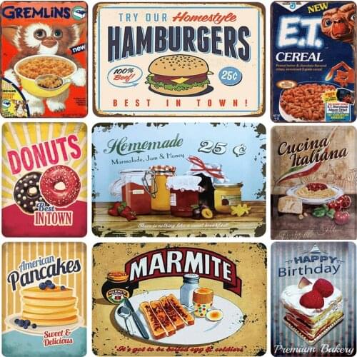 Fast Food Delicious Hamburger Picture Restaurant Kictchen Wall Decor Metal Plaque Vintage Iron Painting Tin Sign Home Decoration