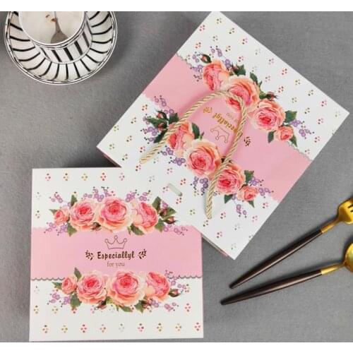 4 holes Pink flower Cake boxMacarons Box,Cookies, Muffin Biscuits packaging Box ,100pcs/lot SN3705