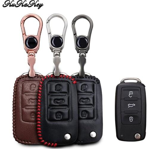 Leather Car Key Cover with Keychain For Skoda For Seat For Volkswagen VW for Golf Passat Polo Jetta Touran Bora Sharan Accessory