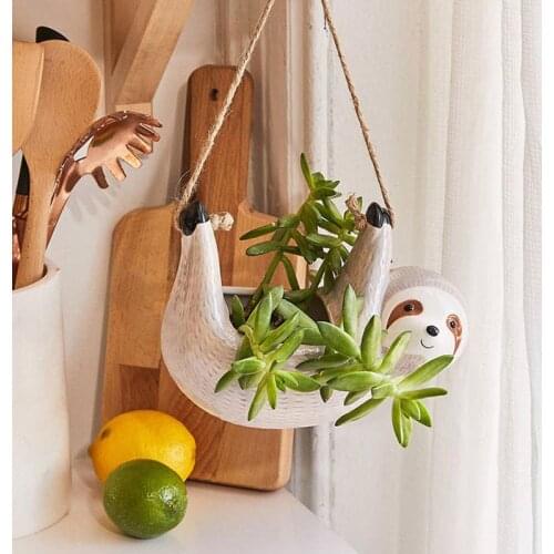 Nordic creative cute sloth ceramic pot Cartoon animal wall hanging flower pot home decor maceta colgante planter suculentas pots