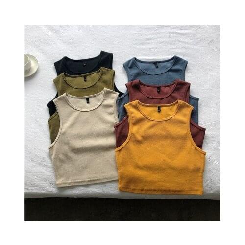 Summer new ladies retro crop top high waist slimming stretch slim short sleeveless bottoming tank top