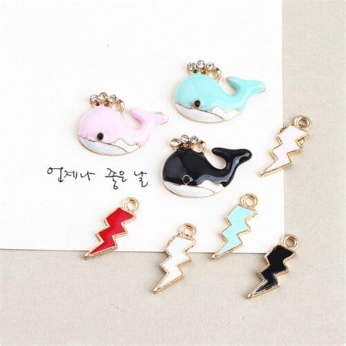 Mini Order 10PCs Enamel Alloy Rhinestone Animal Whale Pendant Charms DIY Jewelry Findings Lightning Oil Drop DIY Bracelet Charms