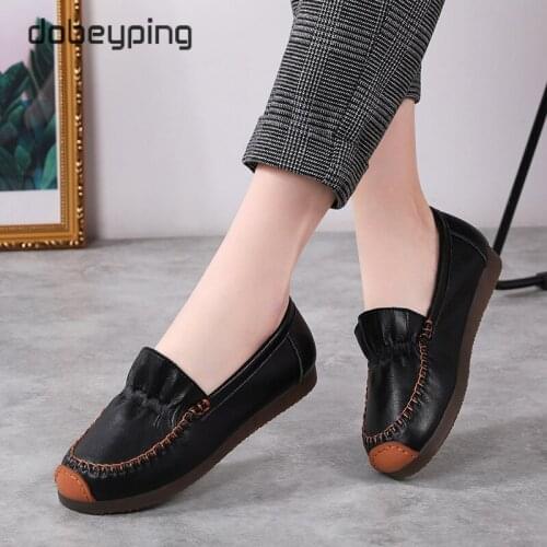 Dobeyping Spring Autumn Womens Flats Genuine Leather Woman Casual Shoe Moccasins Slip On Female Loafers Soft Ladies Shoes 35-41
