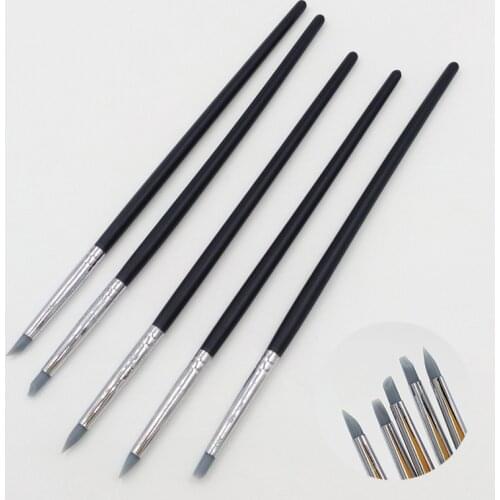 5pcs Small Pottery Clay Sculpture Carving Tools Silica Gel Pen Painting Nail Brush Set Different Shapes Art Craft Supplies