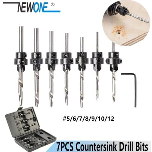 7 pcs Professional Countersink Drill Bit Set Tampered Drill Wood Screw Drills Stop Collar Woodworking Countersinks Drills Bits