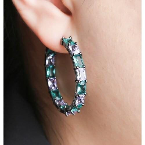 New White Black Copper Colorful Medium Rectangle AAA Cubic Zirconia Big Round Earrings Female Party Gift Womens Fashion jewelry