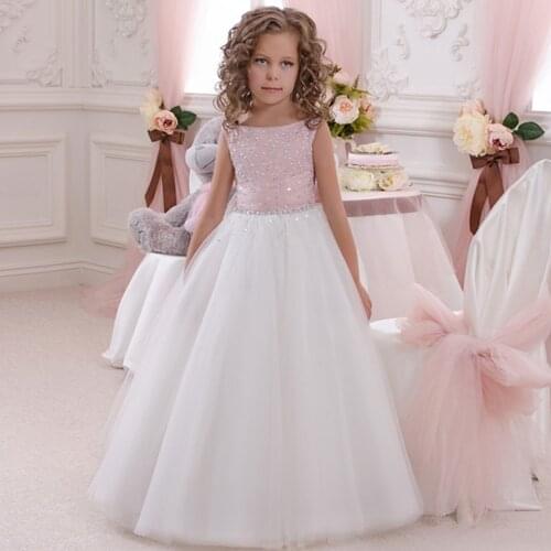 Flower Girl Dress Pink White Tutu Dress BabyTutu FlowerGirl Dresses for Wedding First Communion Occasion Gown Kids Dresses 2016