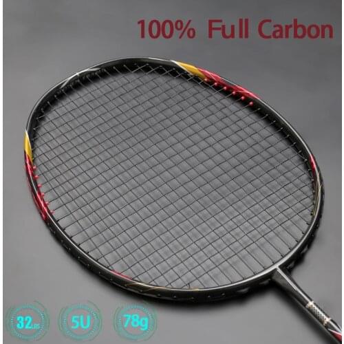100% Carbon Ultralight 5U Offensive Badminton Racket Strung Elasticity Bamboo Craftsmanship 30-32Lbs Training Racquet Bag Sports
