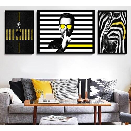 Modern Fashion Black and Yellow Stripe Poster Zebra Animals Canvas Painting Wall Art Pictures Prints for Living Room Home Decor