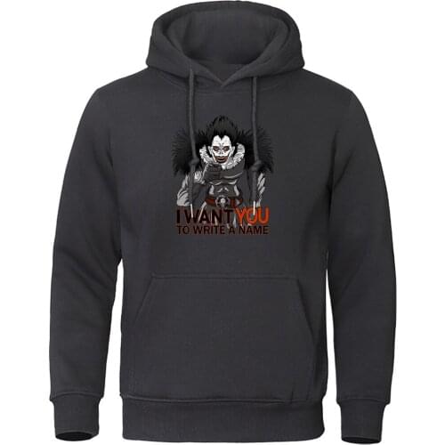 Japan anime Death Note Hoodies Mens I want You To Write Name Sweatshirts Fleece Autumn Streetwear Solid Color Fashion Hoody