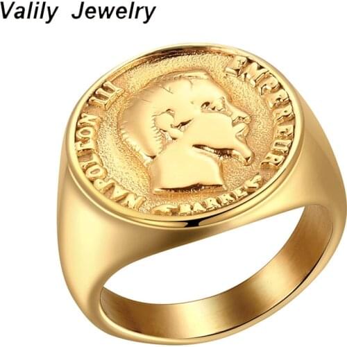 Valily Napoleon III Coin Rings for Women Men 316L Stainless Steel French Coin Rings Gold Silver Color Punk Style Male Jewelry