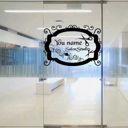 Inscription First Custom Name Art Vinyl Wall Decal Sticker Scissors Flowers Barbershop Beauty Stylist Hair Salon Stylist B025