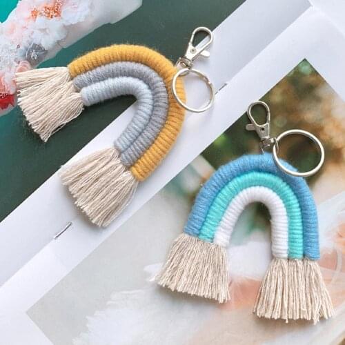 Woven Colorful Rainbow Pendant Keychain Key Ring Holder Hanging Bag Car Decor Colorful Rainbow Pendant Keychain