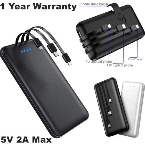 10000mah Power Bank with Built in Cable Type C for iPhone Samsung Huawei Xiaomi Phone External Battery