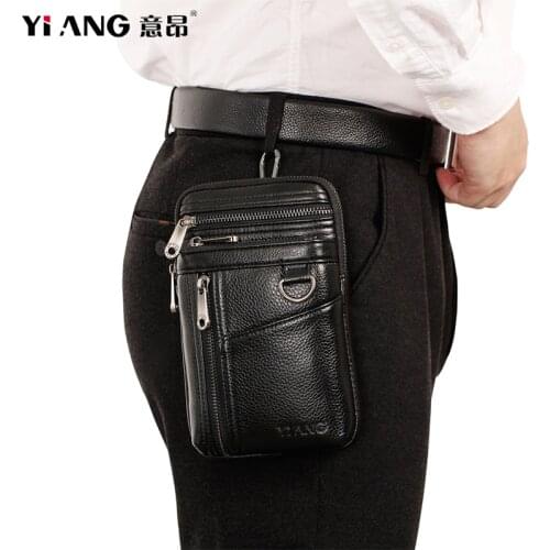 High Quality Fanny Pack for Men Genuine Leather Male Belt Waist Bags Small Key Case 7" Cell Phone Case Money Purse Crossbody Bag