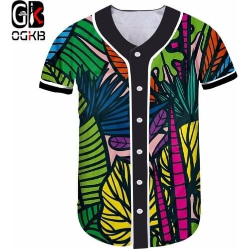 OGKB Women T-shirts 3d Printed Funk Colorful Leaf Baseball shirt Long Sleeve Tshirt Button Tops Tee Causal Harajuku Punk 5xl