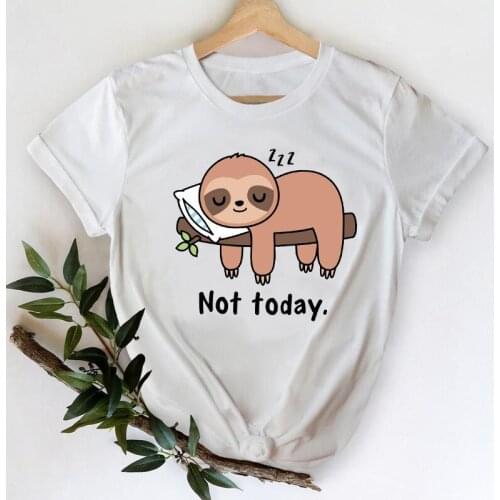 T-shirts Women 2021 Sloth Lazy Cartoon Funny Fashion Trend Printing Clothes Stylish Tshirt Top Lady Print Ladies Tee T-Shirt