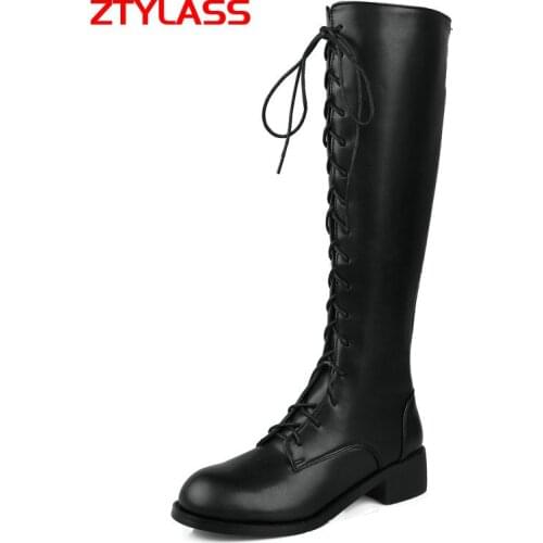 Black White Fashion Knee High Boots PU Leather Comfort Square Low Heel Zipper Long Boots Ladies Autumn Winter Shoes
