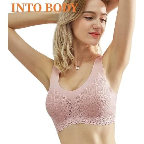 INTOBODY Women Underwear Plus Size Bra M-2XL Seamless Bras For BH Sexy Lace Brassiere Push Up Bralette With Pad Vest Top Bra