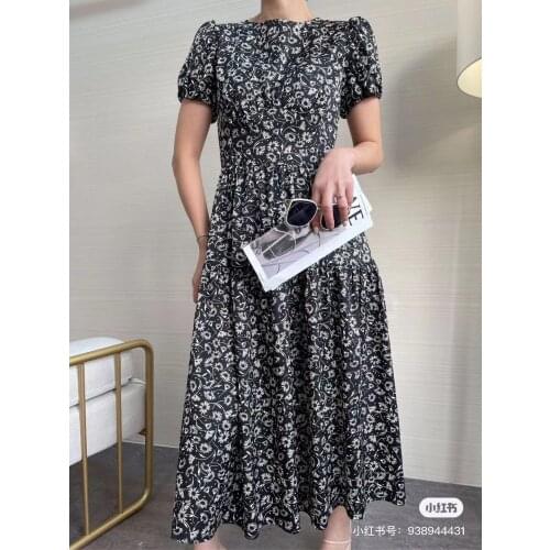 2021 Spring Summer Women Runway Dresses Flowers Printed Midi Short Sleeves Empire Dress New Design Party Sweet Dresses