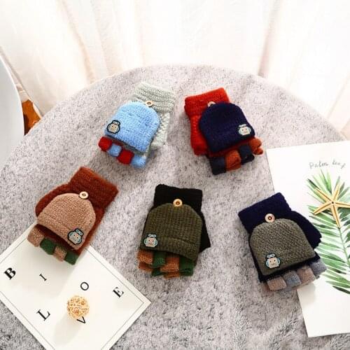 1 Pair Toddle Winter Children Kids Winter Warm Knitted Gloves Convertible Flip Top Fingerless Mittens Solid Fashion Hot Sale
