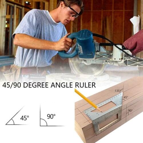 1pcs Metal Gauge Angle Ruler 45/90 Degree T-shaped Lined Square Multifunctional Measuring Woodworking Rulers Tool Combinati V0A0