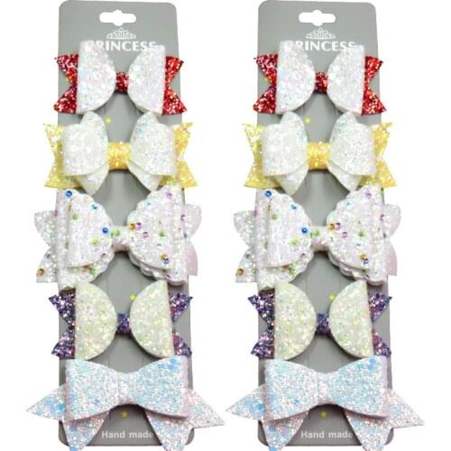 10PCS/SET Lovely White Styles Baby Girls Clip Leather Bows Child Tie Knot Creativity Handmade Hairpins Hair Accessories For Kids