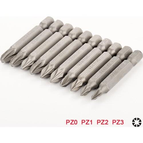 10pcs PZ0 PZ1 PZ2 PZ3 Electric Screwdriver Bit Set 1/4 Inch Hex Shank 50mm Long Pozidriv Bits For Power Tools Pozi Bit Head