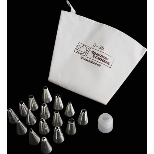 16PCS Stainless Steel Nozzles Set With Icing Piping Cream Pastry Bag And 1PC Converter Kitchen DIY Cake Decorating Tool