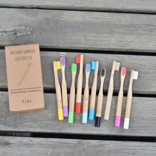 20pcs soft Eco Friendly travel tooth brush with case for kids Oral Care Childrens Round bamboo Handle wooden toothbrush