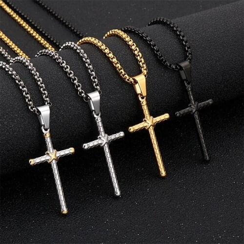 2019 New Casting Stainless steel simple Cross Pendant Hip-Hop Mens Necklace 24