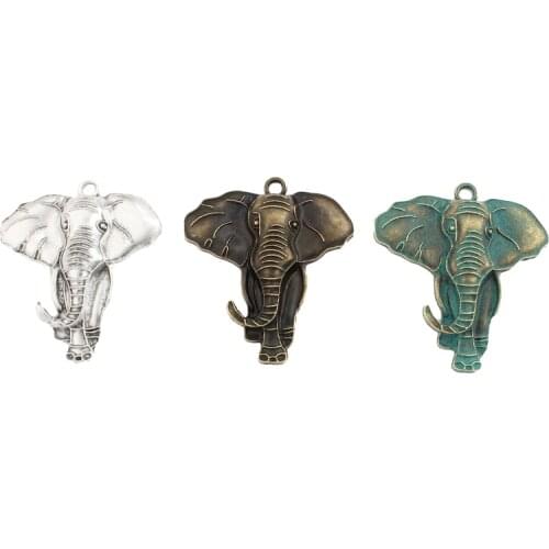 3PCS Antique Verdigris Patina/Silver/Bronze Color Large Animal Elephant Pendant for Necklace Jewelry Making Material 63*71mm