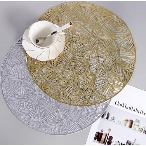 4 PCS Insulation Table Mat Ginkgo Biloba Round Decoration Non-slip PVC Golden Placemat Tray Mat