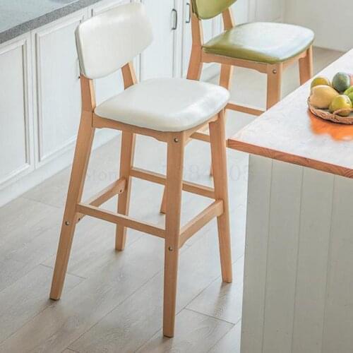Solid wood bar stool home modern minimalist high chair stool guide restaurant Nordic back bar chair