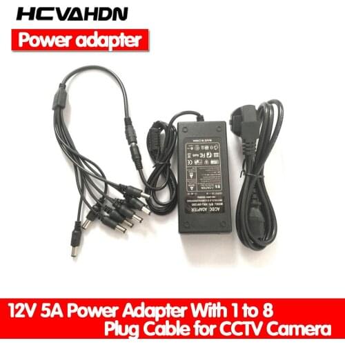 HCVAHDN 12V 5A 8CH Power Supply CCTV Camera Power Box 8 Port DC+Pigtail COAT DC 12V Power Adapter